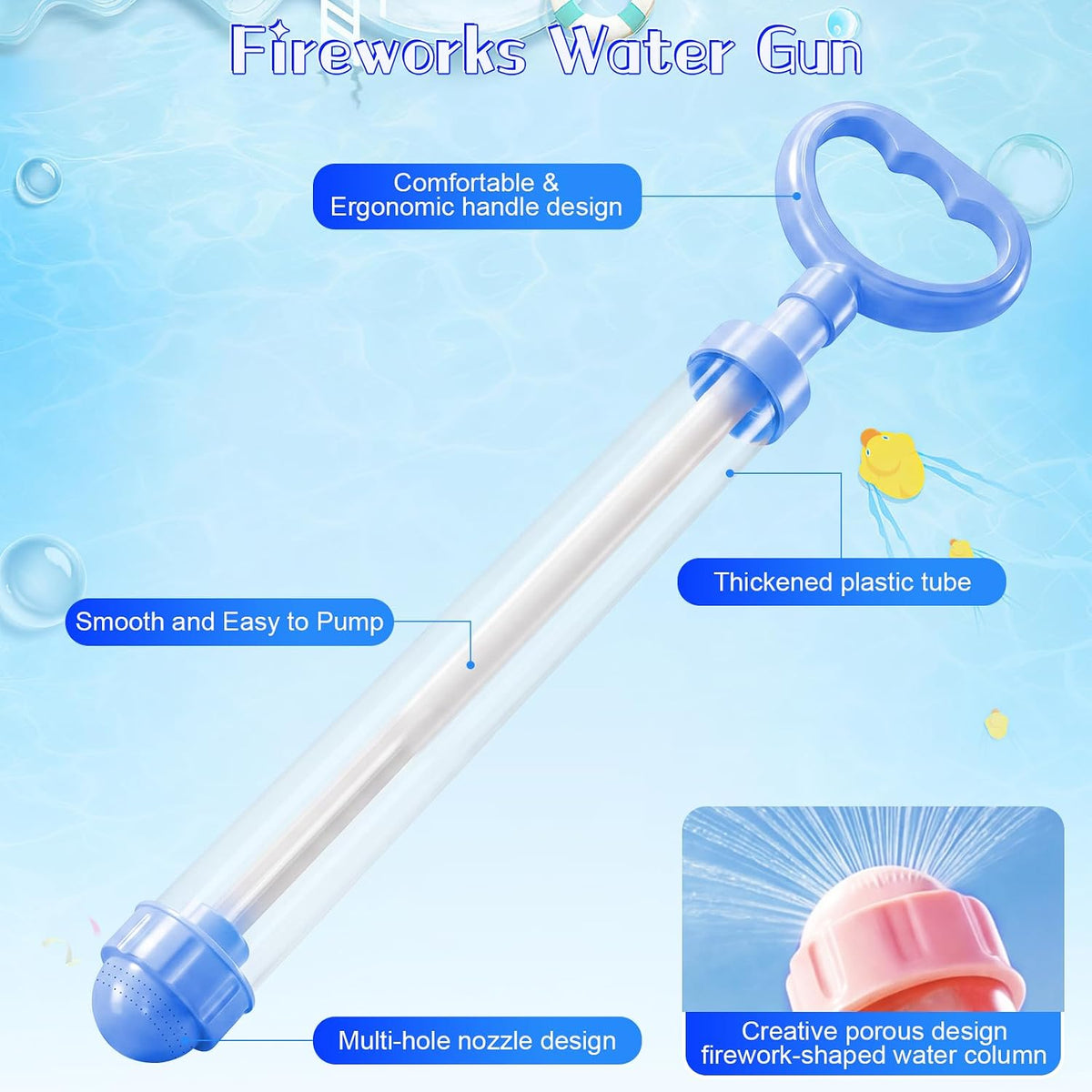 Paquete de 12 pistolas de agua de fuegos artificiales, divertido rociador de agua de fuegos artificiales para niños, adolescentes y adultos, piscina de verano, playa, juego acuático