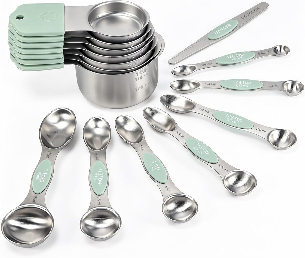 Juego de Tazas y Cucharas Medidoras Magnéticas, 15 Piezas de Acero Inoxidable