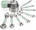 Juego de Tazas y Cucharas Medidoras Magnéticas, 15 Piezas de Acero Inoxidable