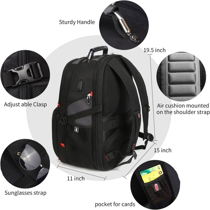 SHRRADOO - Mochila extra grande de 50L para laptop de viaje con pue...