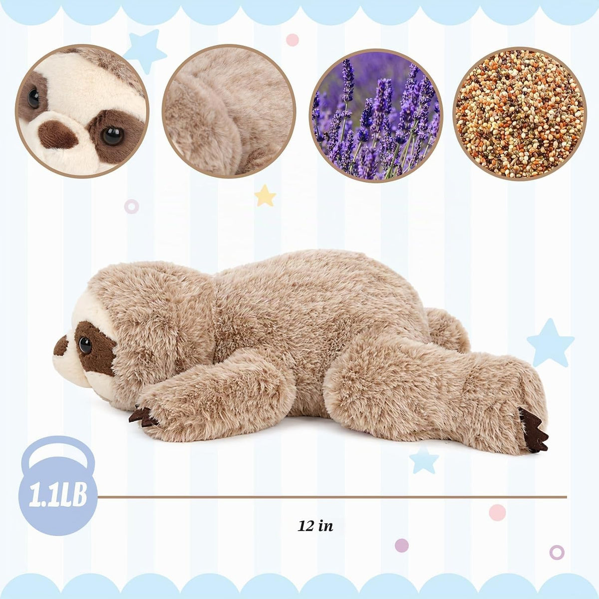 Easfan Juguete de peluche con peso de perezoso para microondas de 12