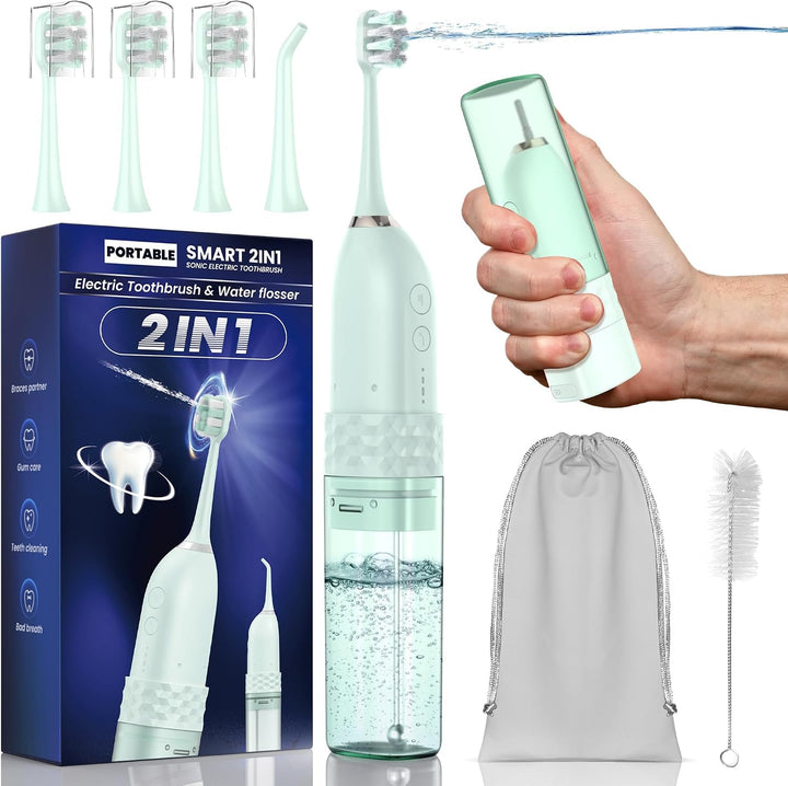 Cepillo de dientes eléctrico con hilo dental de agua, kit de limpie...