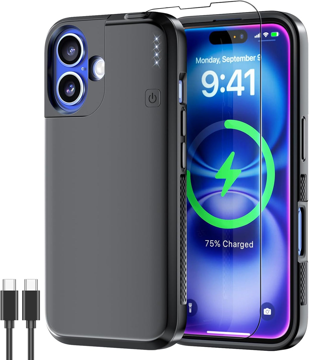 NEWDERY Funda de batería para iPhone 16 USB C Funda de carga rápida 6.1