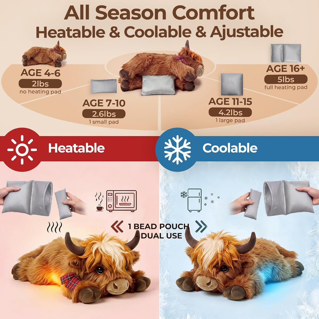 Mewaii Animales de peluche con peso, de vaca de las tierras altas