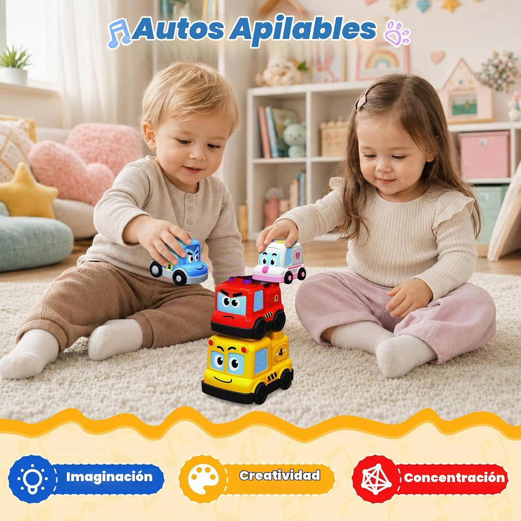 Juguetes Montessori para niños pequeños de 1 a 3 años, 4 en 1, autos magnéticos apilables, anidación y gateo, juguetes para bebés, autos de policía con música y luz, regalos de automóvil, juguetes