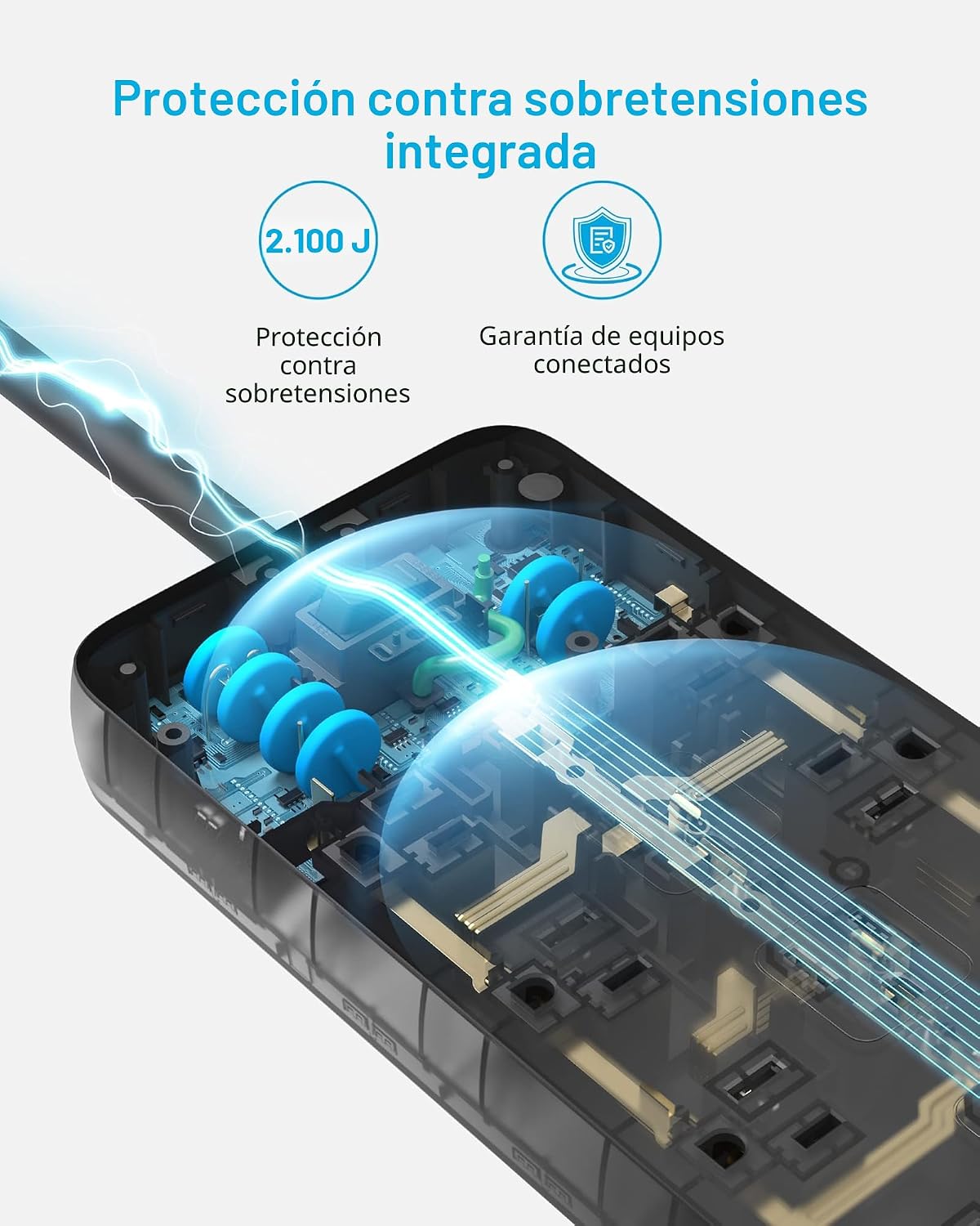 Anker Power Strip con 2100J Surge Protector, Outlet Extender, 20W, 12 AC