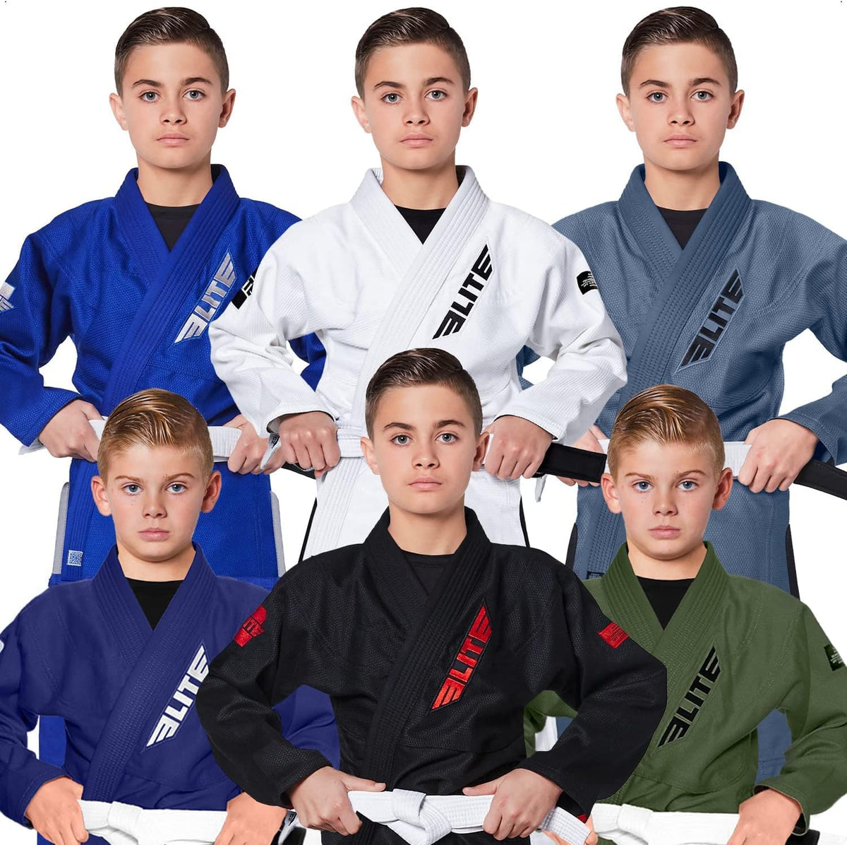 Elite Sports IBJJF Ultra Light BJJ Gi brasileño de Jiu Jitsu para niños con tela preencogida y cinturón gratis