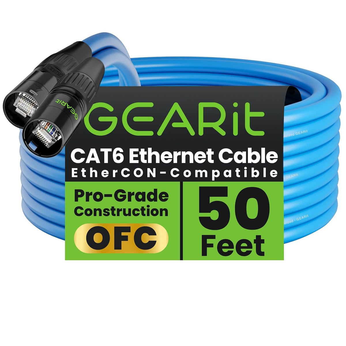 GEARit - Cable Ethercon CAT6 blindado de 50 pies, color azul compatible con