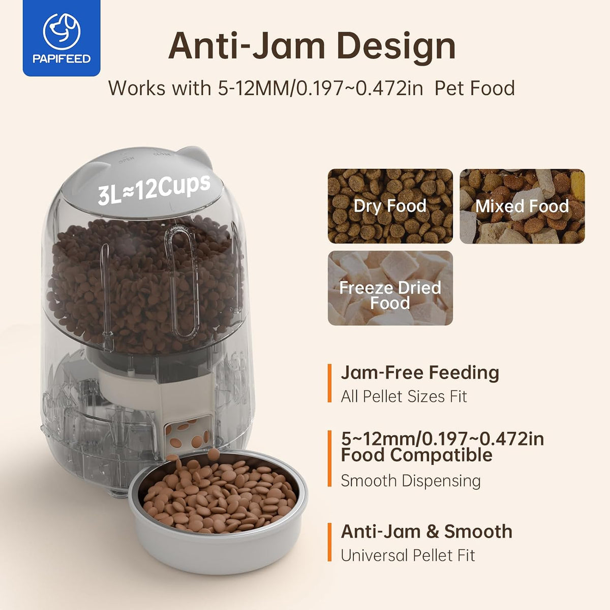 PAPIFEED - Comedero automático para gatos con aplicación, alimentador automático WiFi para gatos, dispensador de comida para gatos de alimentación lenta de 3 litros para alimentos secos, fuente de