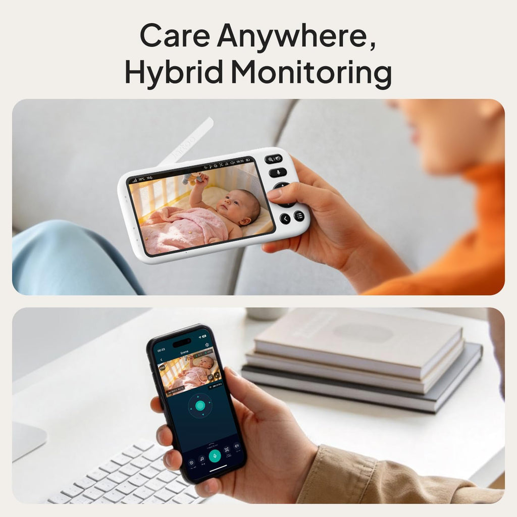 Jartoo Monitor inteligente para bebés con cámaras 2K 2 y soporte, pantalla de 5.5 pulgadas, Wi-Fi híbrido y sin conexión Wi-Fi, largo alcance, detección impulsada por IA, aplicación gratuita y