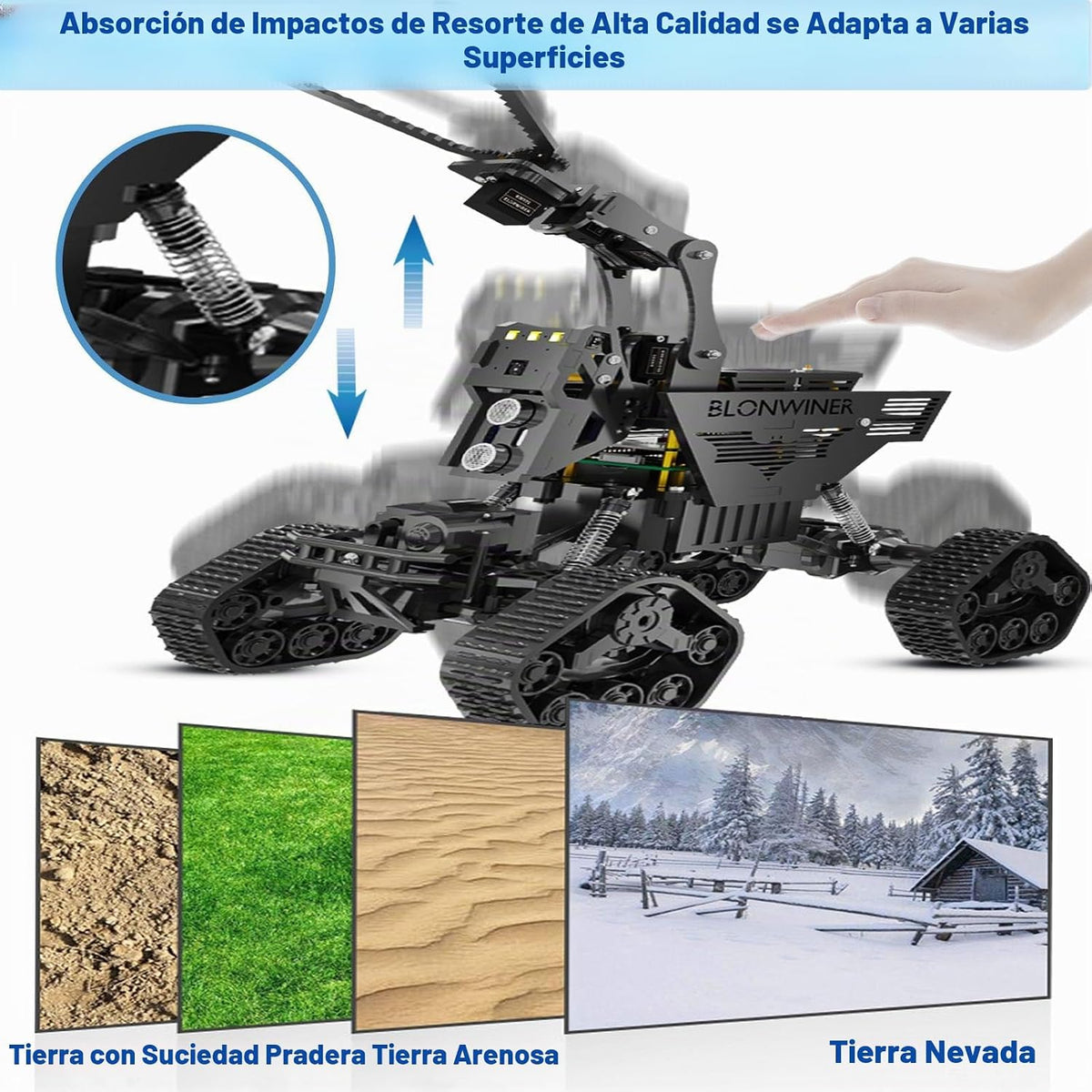 Kit de carro robot BLONWINER, juguete de construcción de brazo robótico inteligente 2 en 1 para codificación Python en Raspberry Pi, kits de tanque de programación STEM con cámara (sin placa RPi)