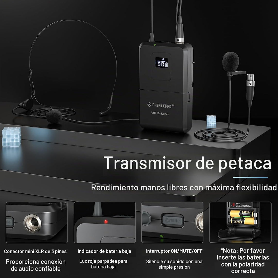 Phenyx Pro Sistema de micrófono inalámbrico de 4 canales, set de mi...