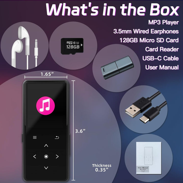 Reproductor MP3 de 128 GB con Bluetooth, reproductor de música port...