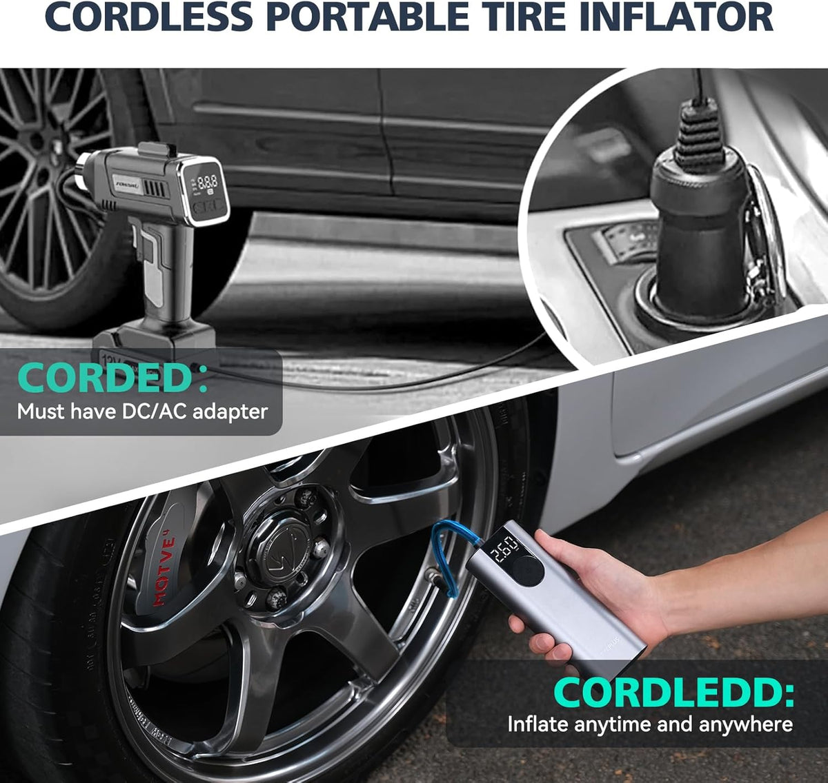 CYCPLUS Inflador de neumáticos, compresor de aire portátil, bomba d...