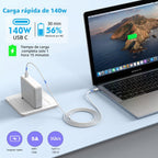 Macbook Pro Cargador 140w Rápido para MacBook Air/Pro con cable USB-C a USB-C de 6 pies (1.8 m) Cargador rápido para Apple MacBook Pro/MacBook Air 16 15 14 13 pulgadas, M1 M2 M3, iPad Pro, Samsung Galaxy y Todos los Dispositivos USB-C