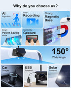 Cámara magnética solar inalámbrica de respaldo AI con monitor de 5 pulgadas, configuración magnética de 1 minuto, sin cable, detección de peatones/vehículos, control de gestos, visión nocturna para RV