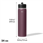 OXO Strive - Botella de agua de boca ancha de 24 onzas con tapa con popote, color granate morado