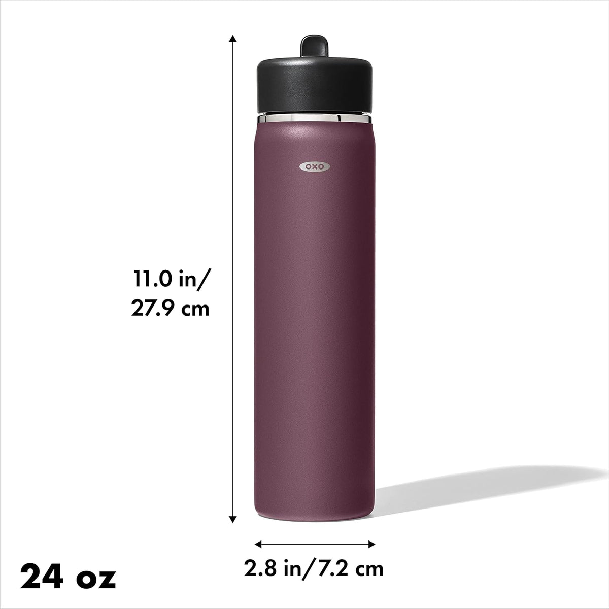 OXO Strive - Botella de agua de boca ancha de 24 onzas con tapa con popote, color granate morado