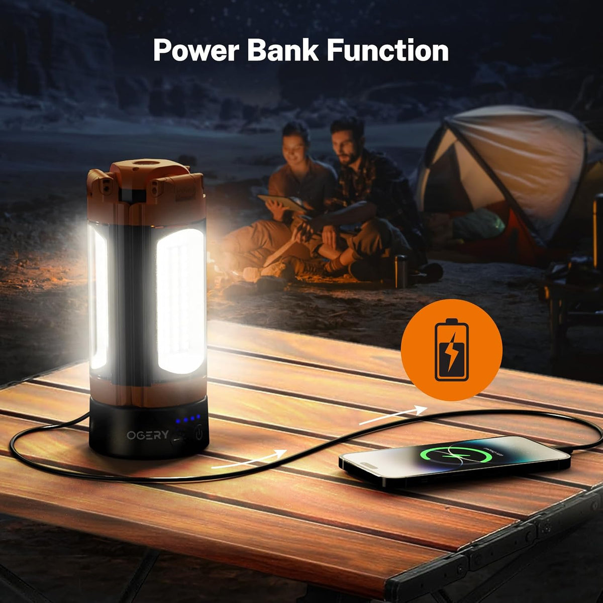 OGERY - Luz de camping recargable de 10000 mAh con soporte
