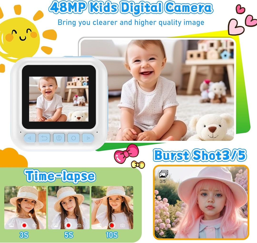 Dafotil Cámara infantil para niños, impresión instantánea 1080P, re...