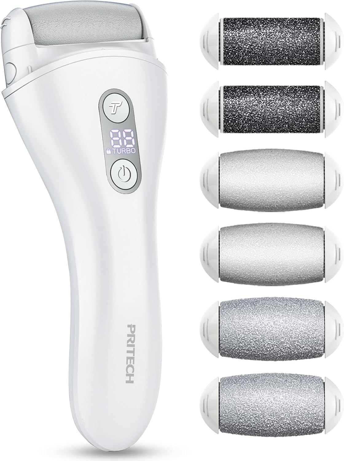 PRITECH - Removedor eléctrico de callos para pies, kit de herramientas de pedicura electrónica recargable para eliminación de callos, limpiador eléctrico impermeable para pies con 3 rodillos de