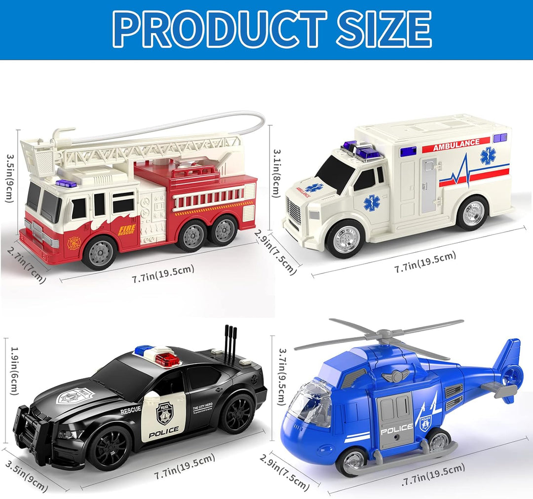 TEMI 4 Pack Juguetes de Vehículos de Emergencia para Niños