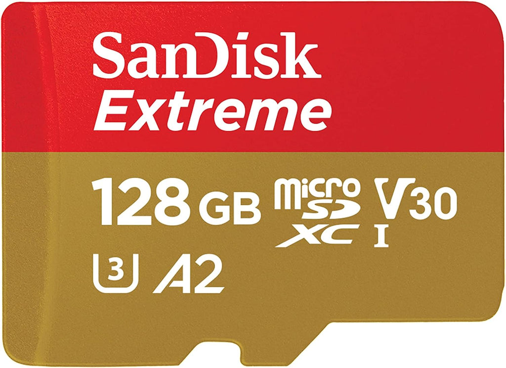 SANDISK Tarjeta microSD extrema de 128 GB + adaptador, velocidades de