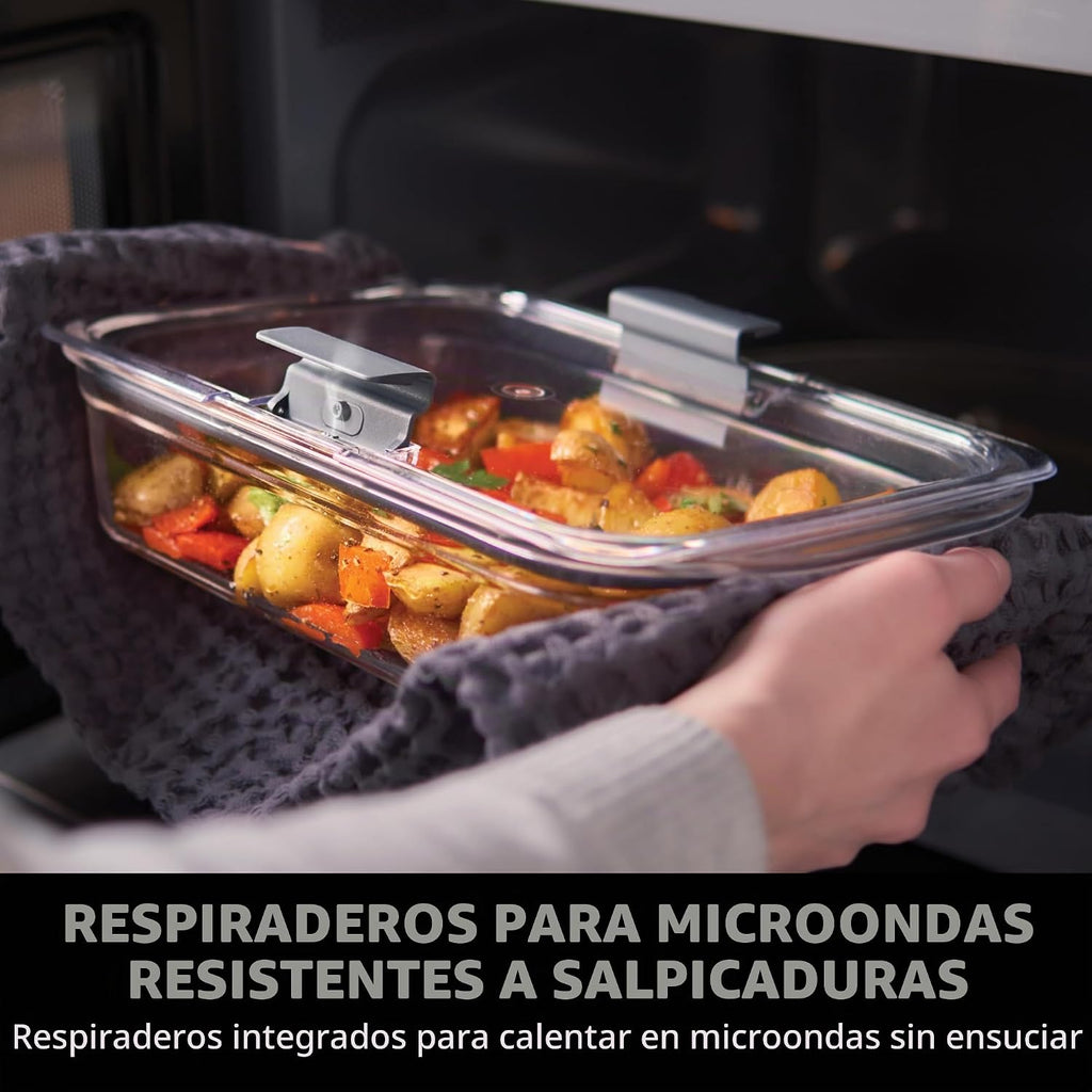 Rubbermaid Brilliance - Recipientes de vidrio para alimentos de 4.7 tazas con tapas, juego de 3 unidades transparentes