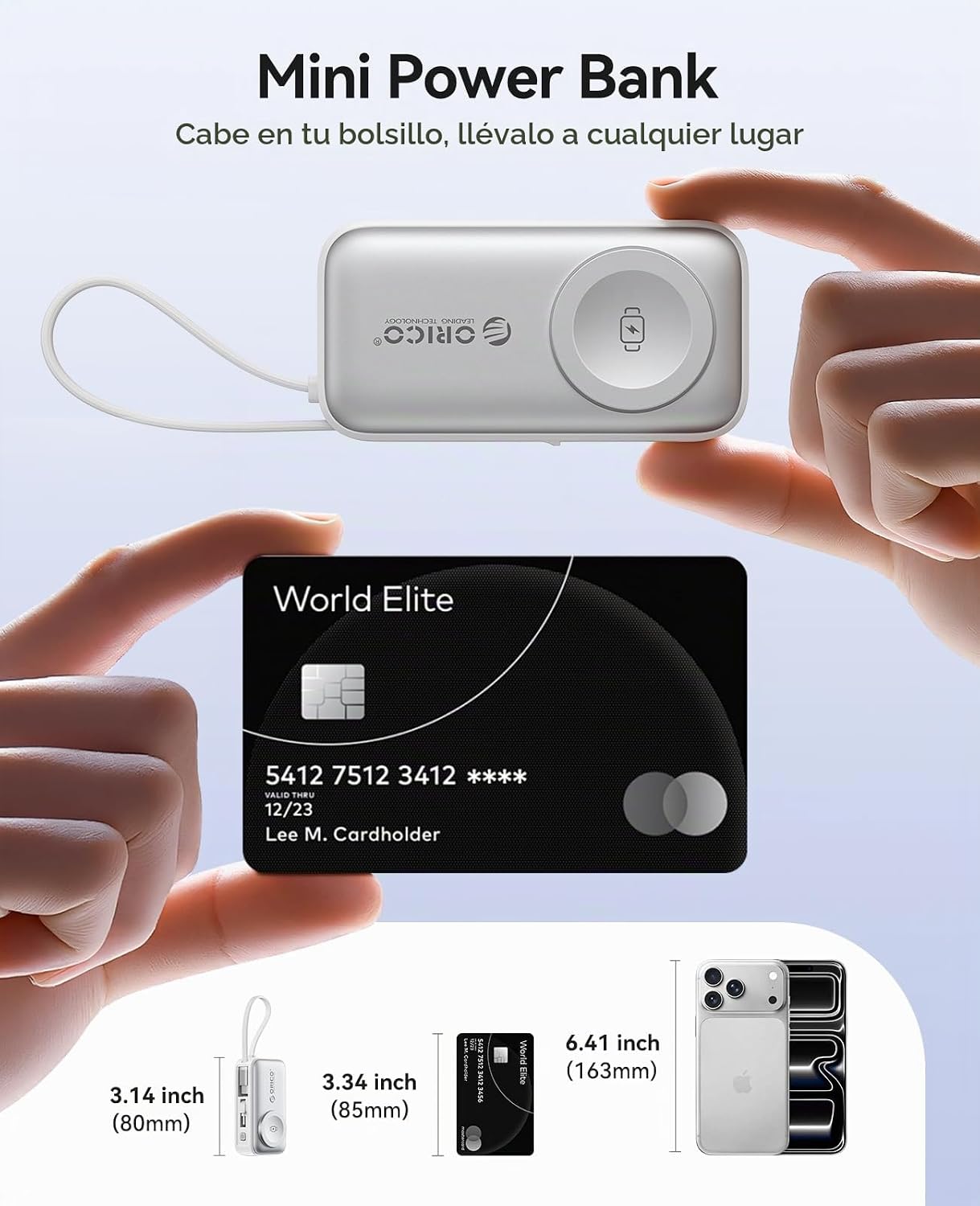 ORICO Cargador portátil de 5000 mAh con cable USB-C incorporado | M...