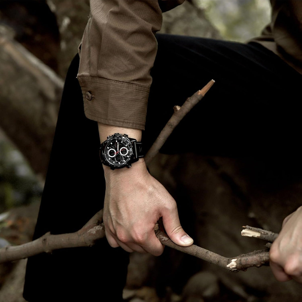 NAVIFORCE Relojes militares digitales para hombre, reloj analógico de cuarzo, resistente al agua, deportivo, multifuncional, correa de cuero, reloj de pulsera