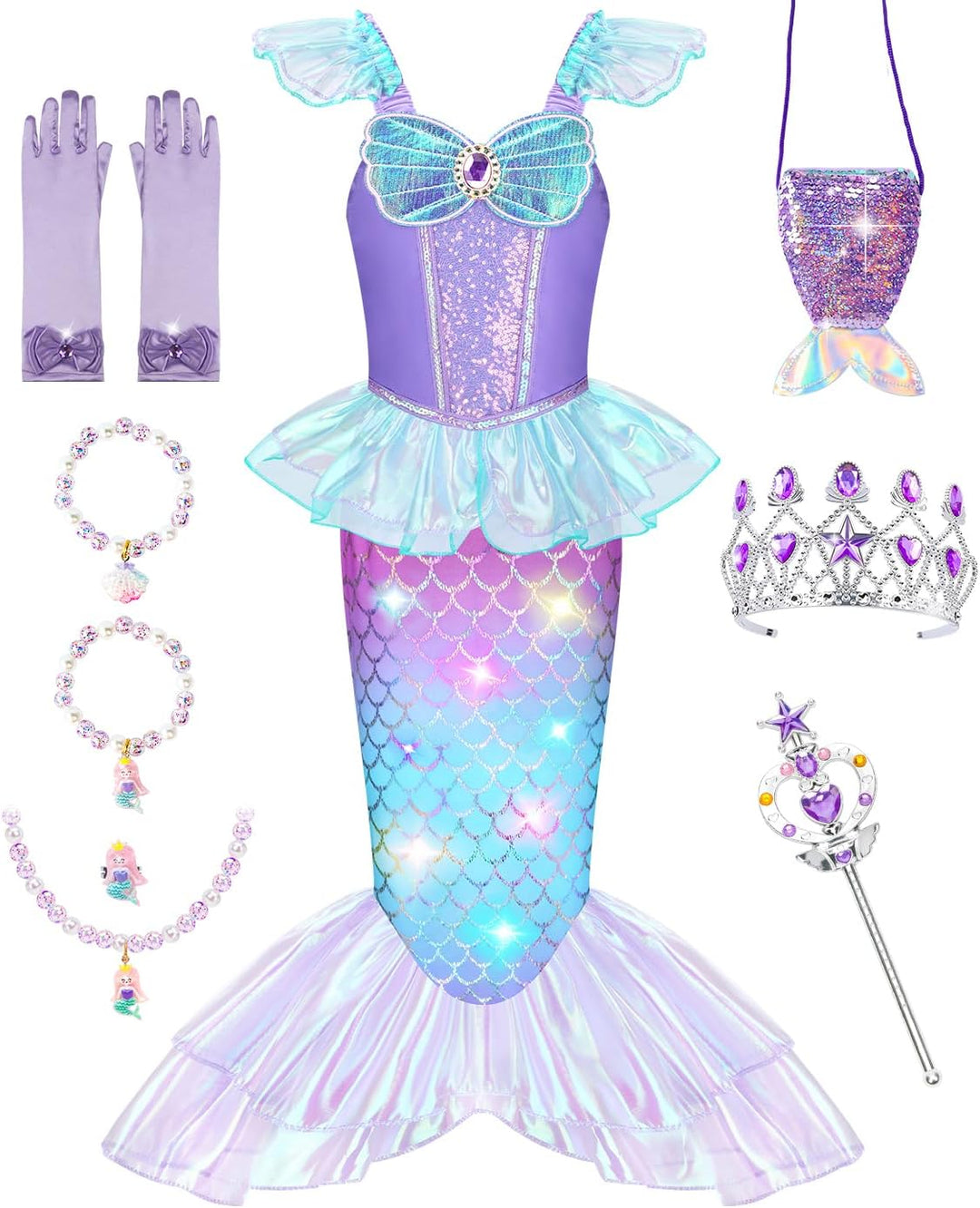 Meland Disfraz de sirena para niñas, disfraz de Halloween iluminado...