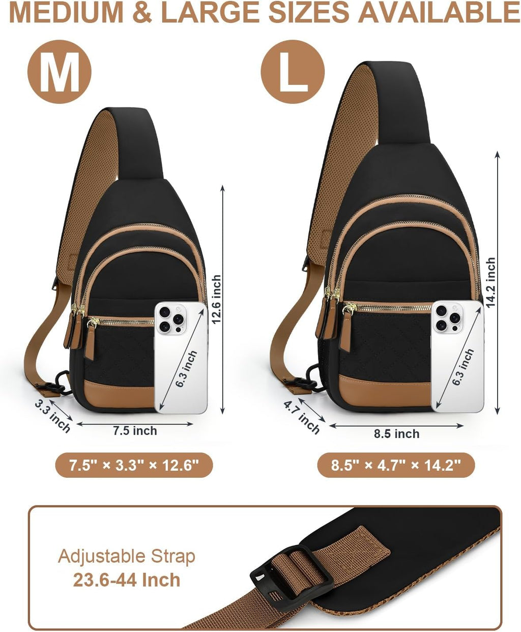 Bolso bandolera para mujeres y hombres, bolsos cruzados impermeables para mujeres, riñonera con correa de hombro convertible para viajes, Negro, Grande