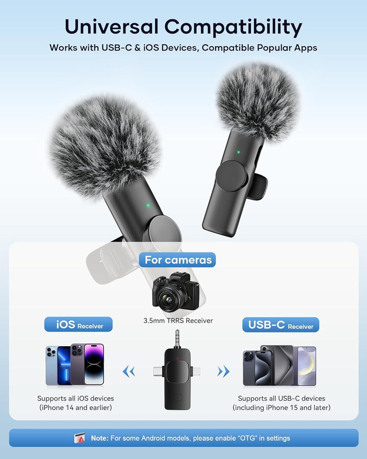 Micrófono inalámbrico para iPhone, iPad, teléfono Android y cámara,...