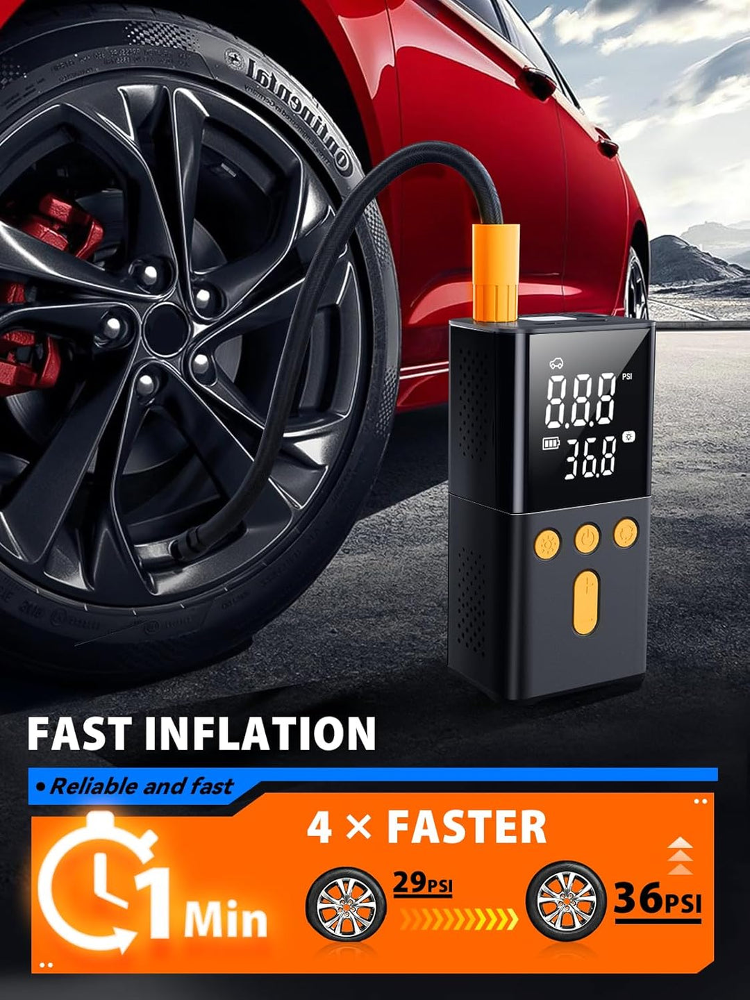 BAIPENY Bomba de aire portátil para neumáticos de automóvil de 150...
