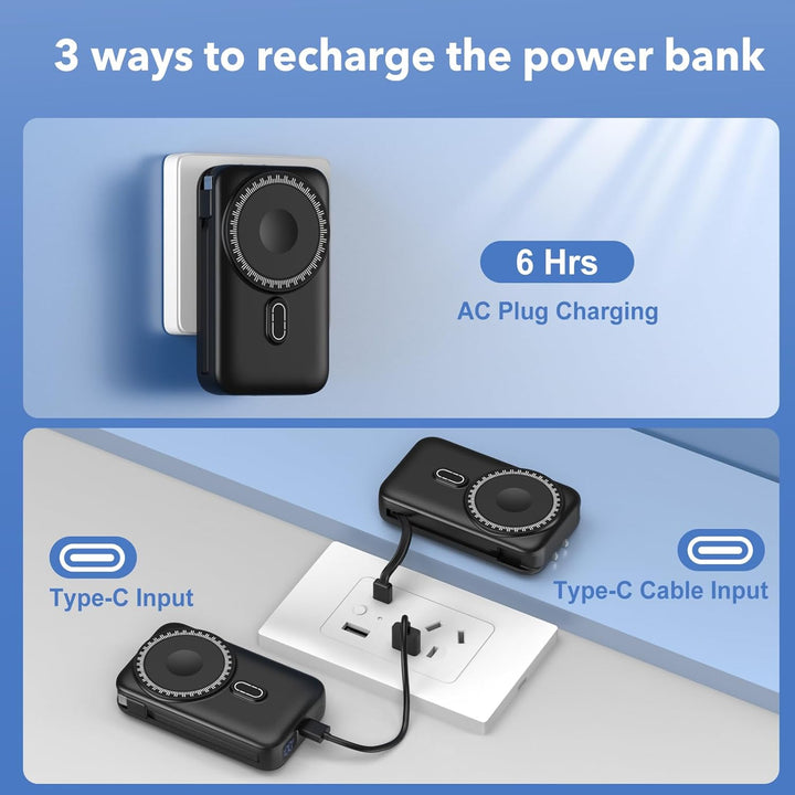 Cargador portátil magnético de 10000 mAh para iPhone con cables int...