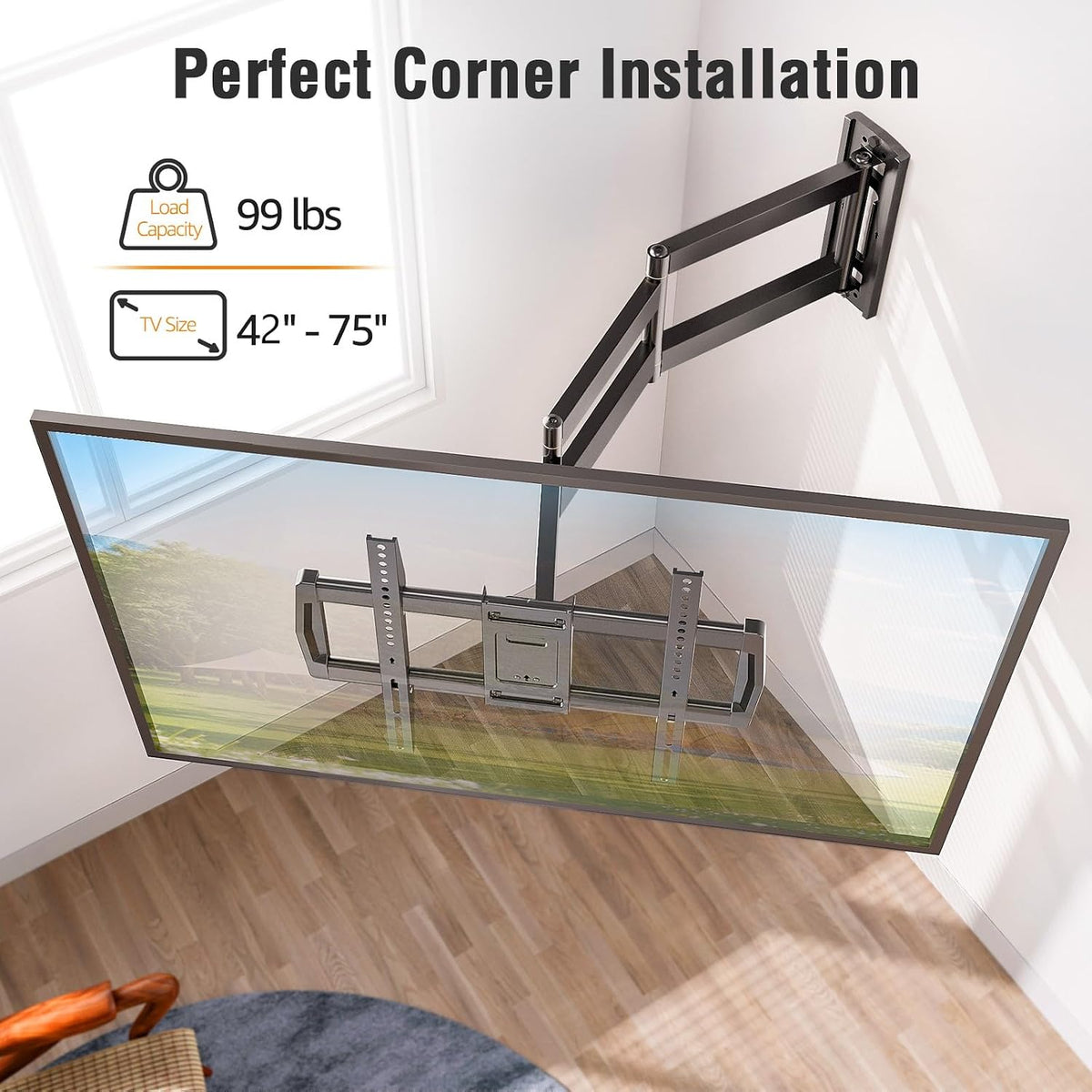 Soporte de pared para TV de brazo largo de 30" para televisores de 42-75 pulgadas, movimiento completo giratorio y tilt