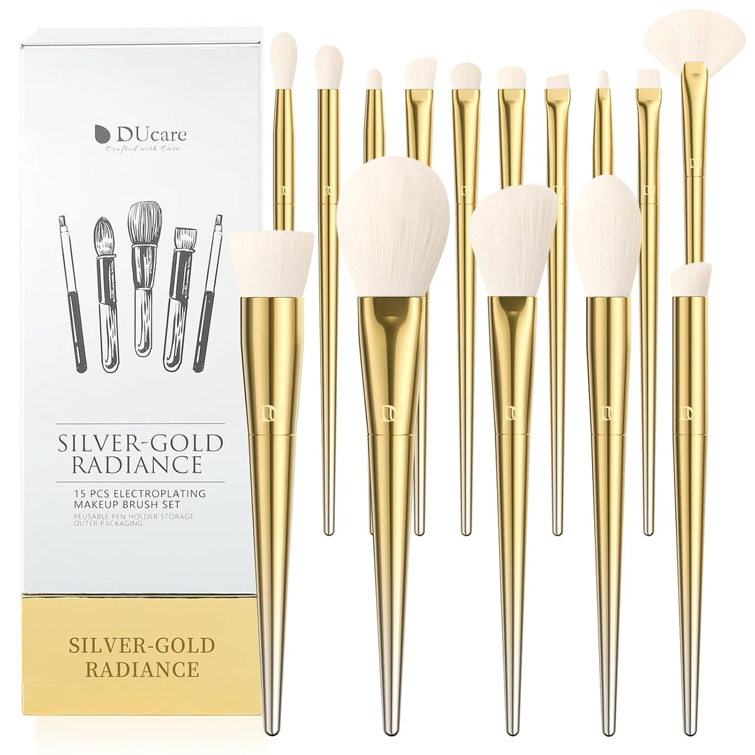 DUcare Juego de 15 brochas de maquillaje con soporte, brochas sinté...