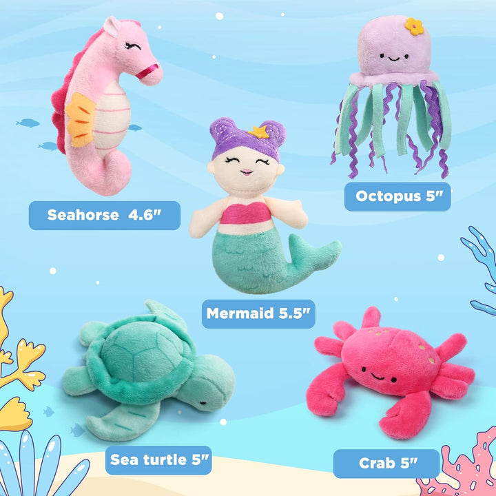 BenBen Paquete de 5 animales de peluche del océano, juguetes de pel...