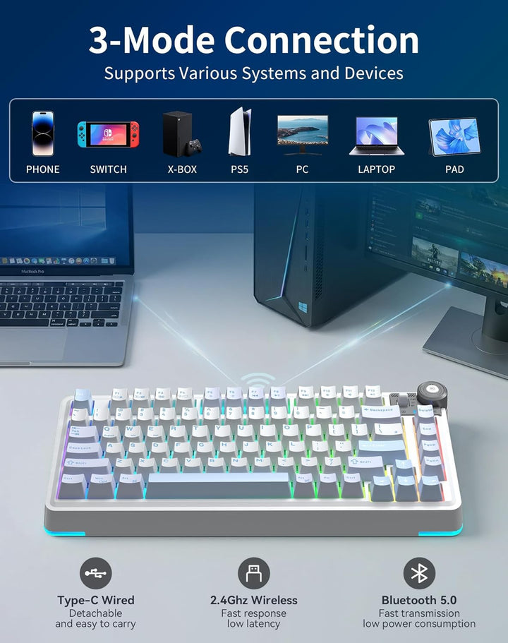 Aula AU75 75% Wireless Gaming Keyboard, Tri-Mode Hot-Swappable Mech...
