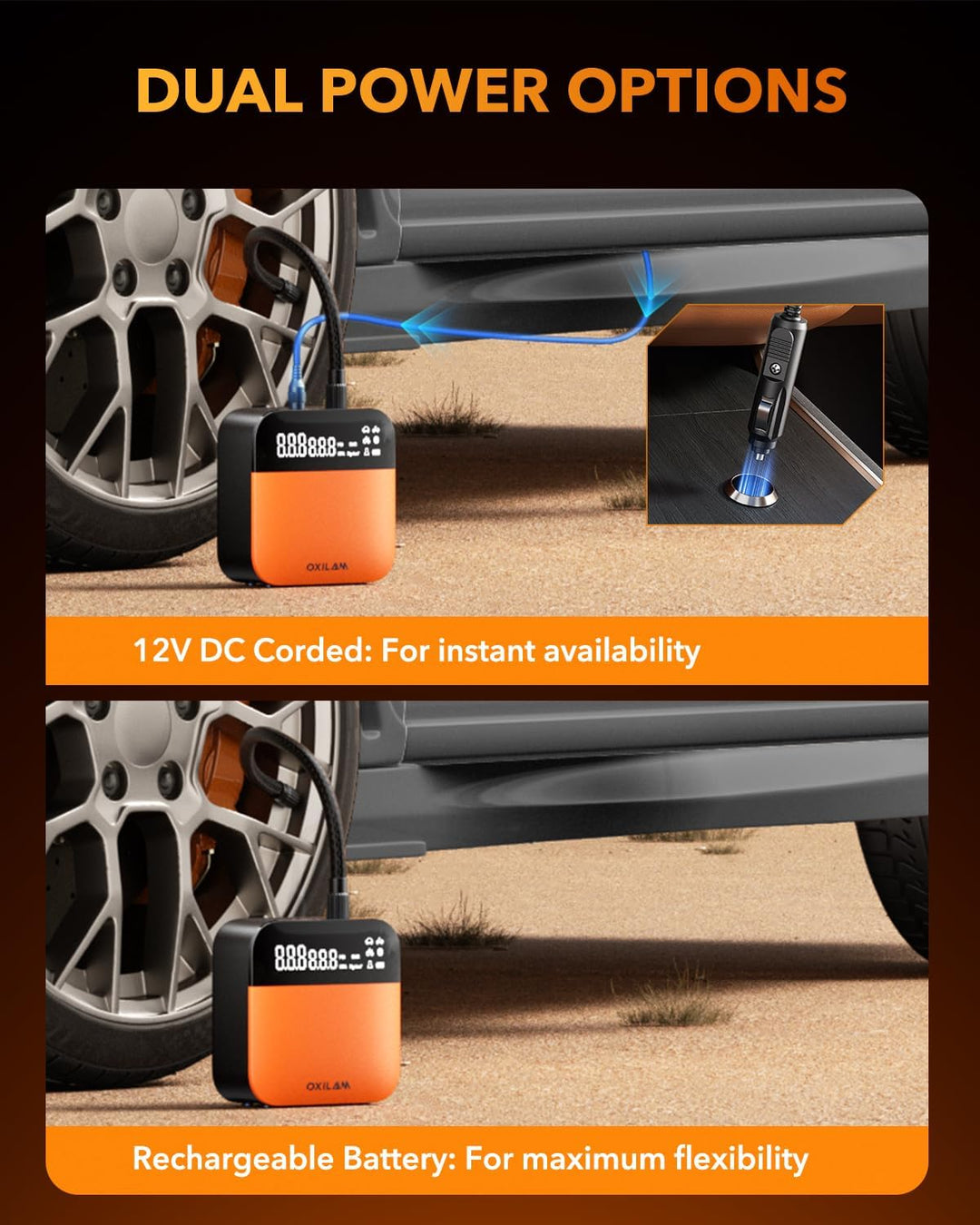 OXILAM Inflador de neumáticos C2 Compresor de aire portátil - Bomba...