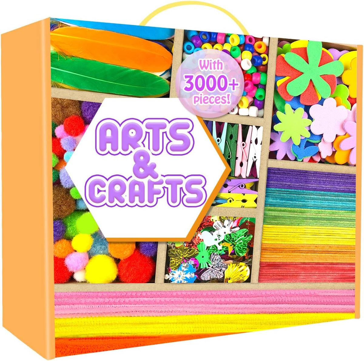 Suministros de Arte y Manualidades para Niños - Kit de Manualidades de 3000 Piezas con Limpiadores de Tubos para Niños Todo en una Caja de Artesanías para la Escuela DIY Materiales para Manualidades