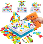 Kit de taladro y construcción STEM para niños de 3 a 8 años | Taladro de juguete eléctrico con más de 193 piezas (tornillos, tuercas, sujetadores de arco iris) | Juguetes de construcción de diseño