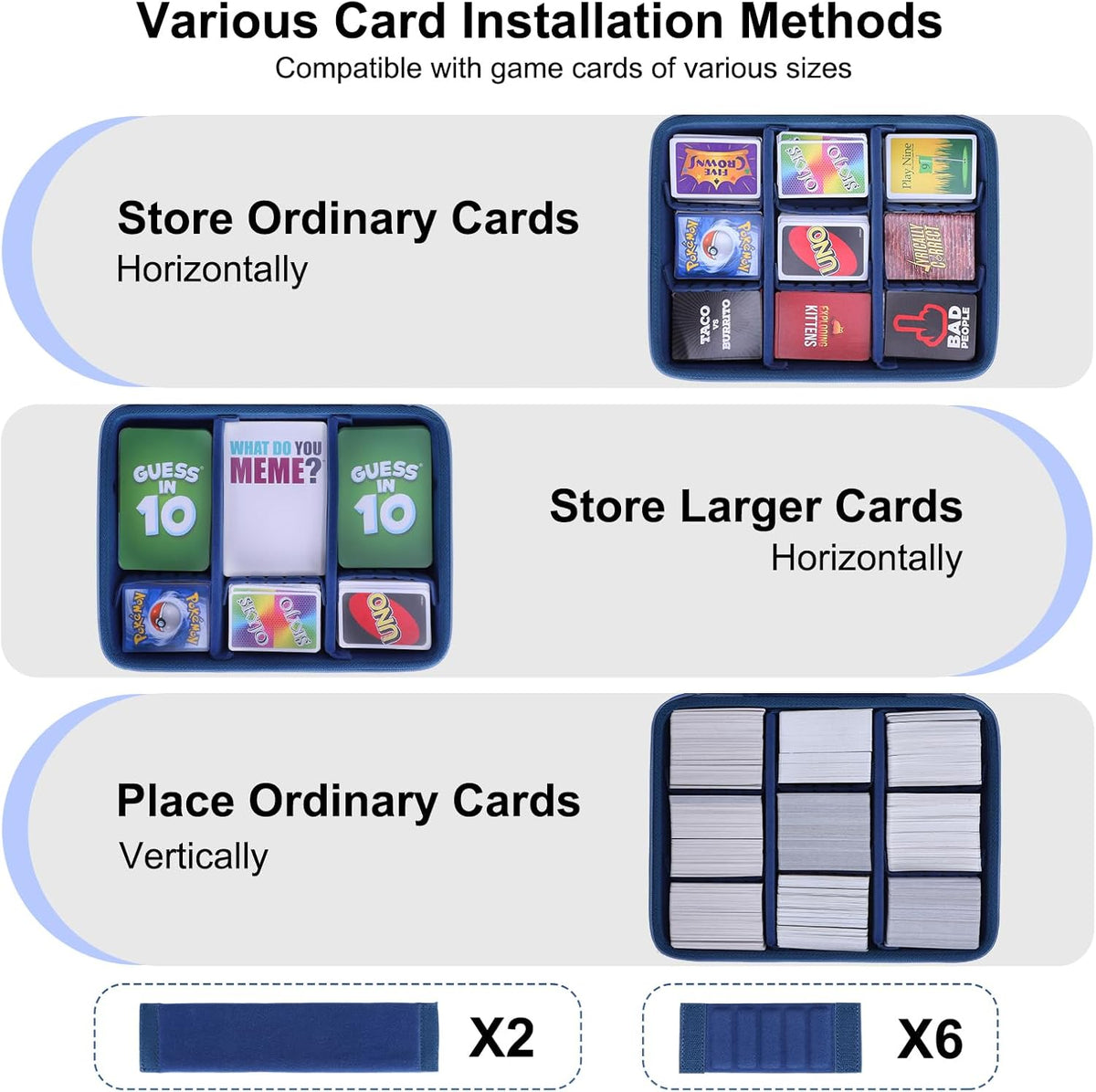 Funda de juego de cartas para más de 3000 tarjetas, se adapta a Pokemon/Flip 7/UNO/SKYJO/Play Nine/Five Crowns/Exploding Kittens/Monopoly Deal/Phase 10/Taco Cat Goat Cheese Pizza y todos los juegos de