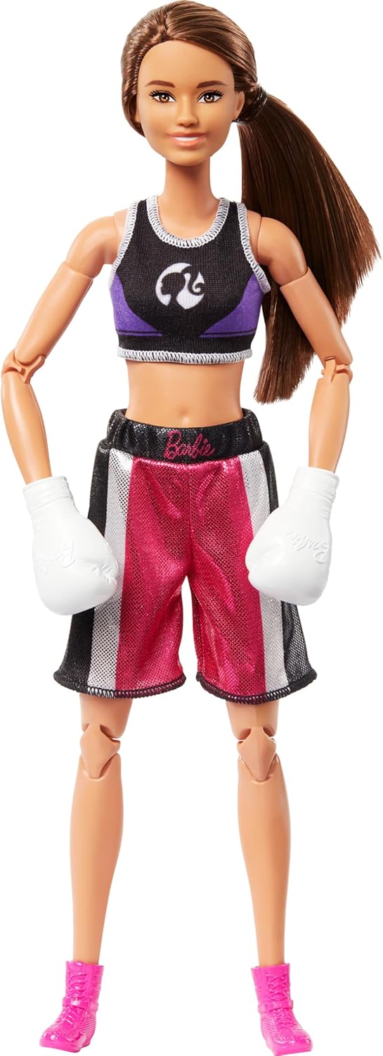Muñeca Barbie Made to Move y Accesorios, Boxer Morena con Uniforme...