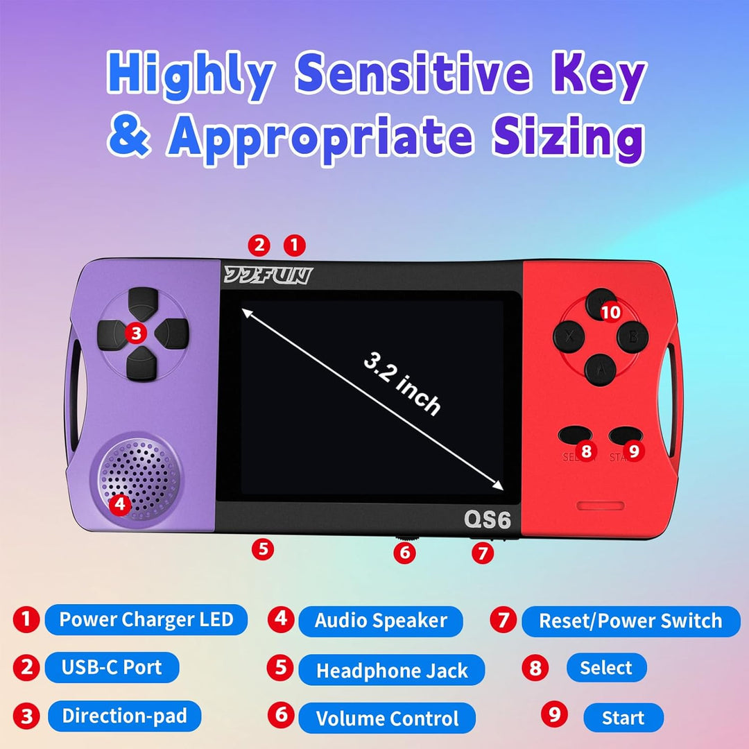Juegos de mano de 16 bits para niños con pantalla grande IPS de 3.2...
