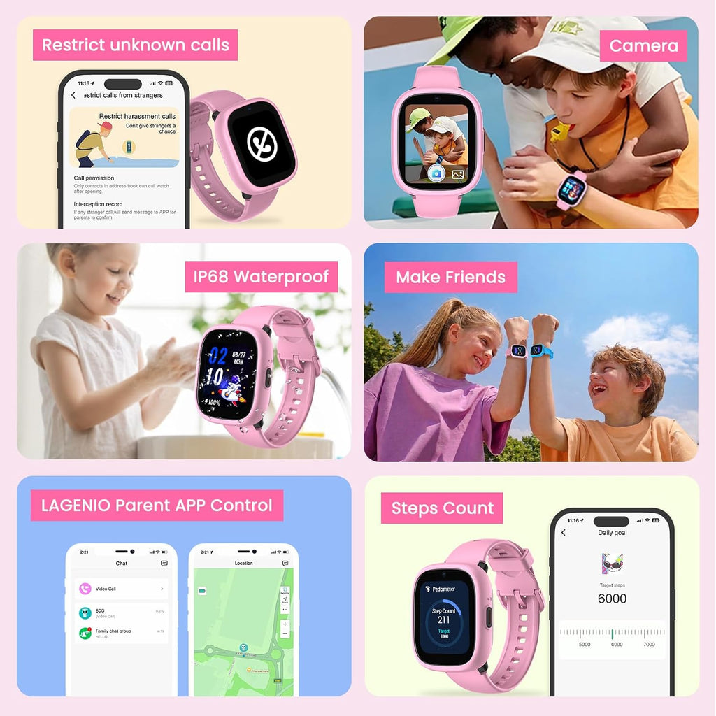 Reloj para niños, reloj inteligente para niños con rastreador GPS, reloj inteligente HD 4G de 1.7 pulgadas con videollamadas, mensajes de texto, aplicación parental, SOS, música, reloj