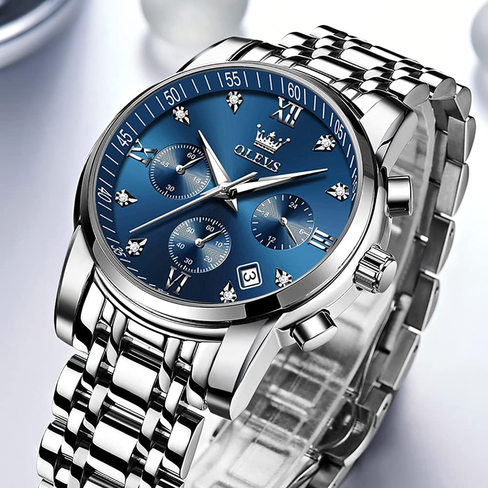 OLEVS Relojes de Oro para Hombres Reloj de Pulsera de Lujo a Prueba de Agua Gran Cara Elegante Acero Inoxidable Analógico Cuarzo Fecha Cronógrafo Luminoso Lectura Fácil Relojes de Negocios Regalos para Hombres Graduación