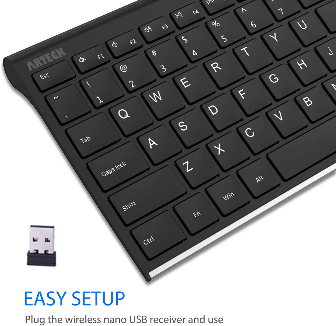 Arteck Teclado inalámbrico USB de acero inoxidable ultra delgado te...