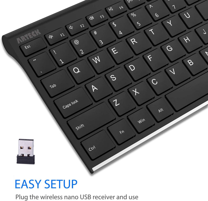 Arteck Teclado inalámbrico USB de acero inoxidable ultra delgado te...