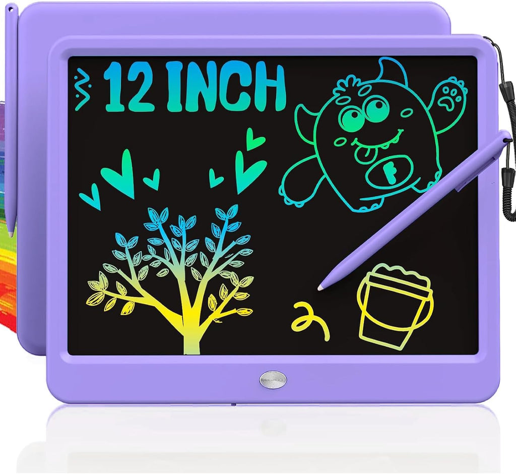 Tableta de escritura LCD de 12 pulgadas para niños, bloc de dibujo para colorear, tablero de garabatos sin desorden, juguetes de viaje en avión para niños y niños pequeños, esenciales para